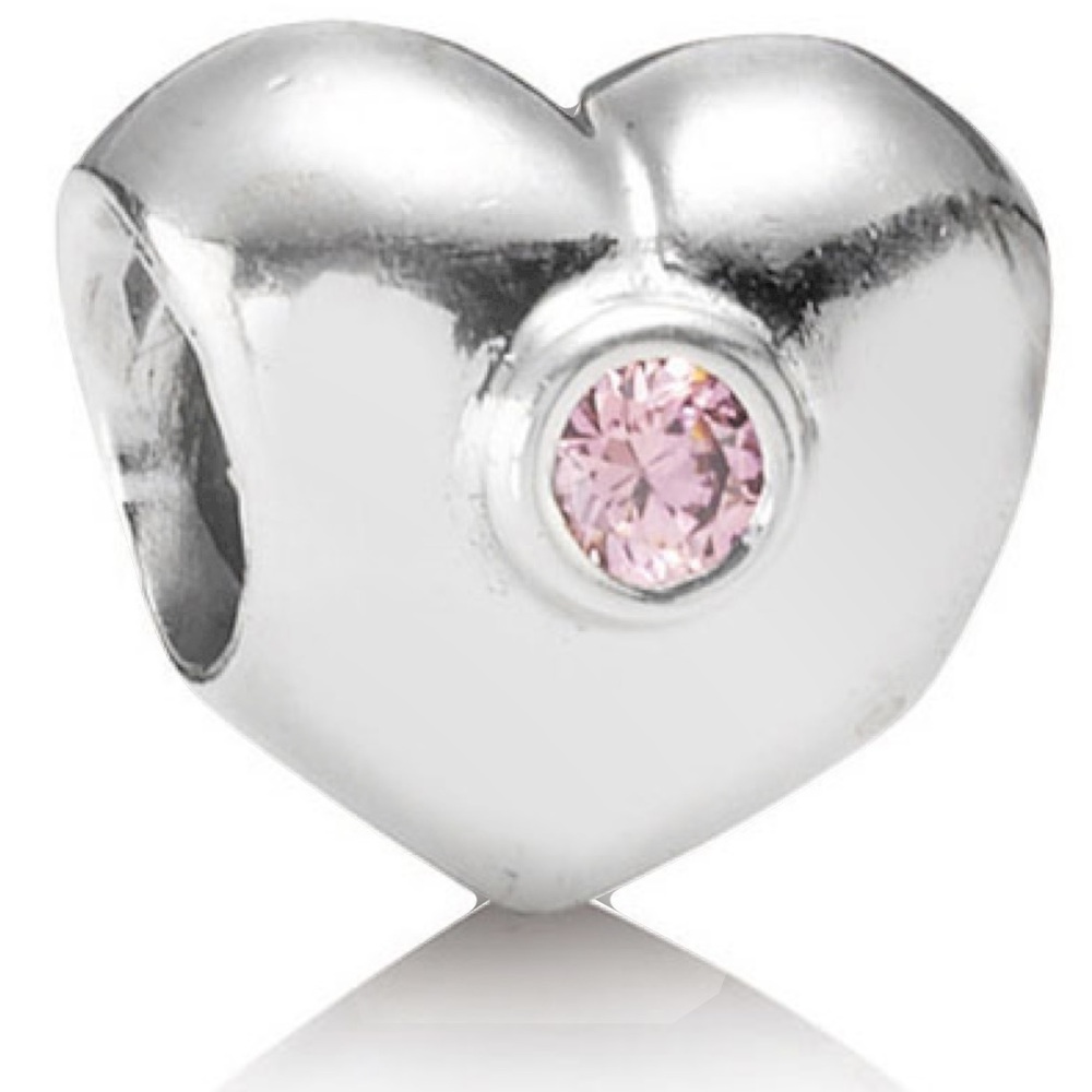 Pandora Silver Heart Bracelet Charm with Pink Stone